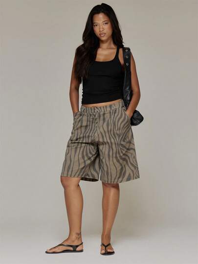 MUSERA Zebra Print Low Waist Jorts Shorts Summer Fall Winter Day Outfit Womens Outfit