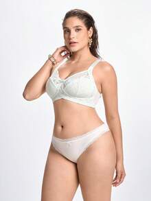 Slumbrini Plus Size Women Non-Wired Bra With Floral Print, Breathable Non-Slip Lace Patchwork, Supportive Lift, Adjustable Straps, Seamless For Daily Wear - Mint Green - View 8