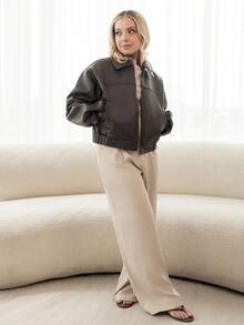 Ximena Robles Ximena Robles Women's Casual PU Leather Collar Long Sleeve Regular Jacket Y2k - Coffee Brown - View 5