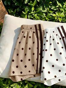 Tween Girl Elastic Waist Polka Dot Print Casual Shorts - Multicolor - View 5