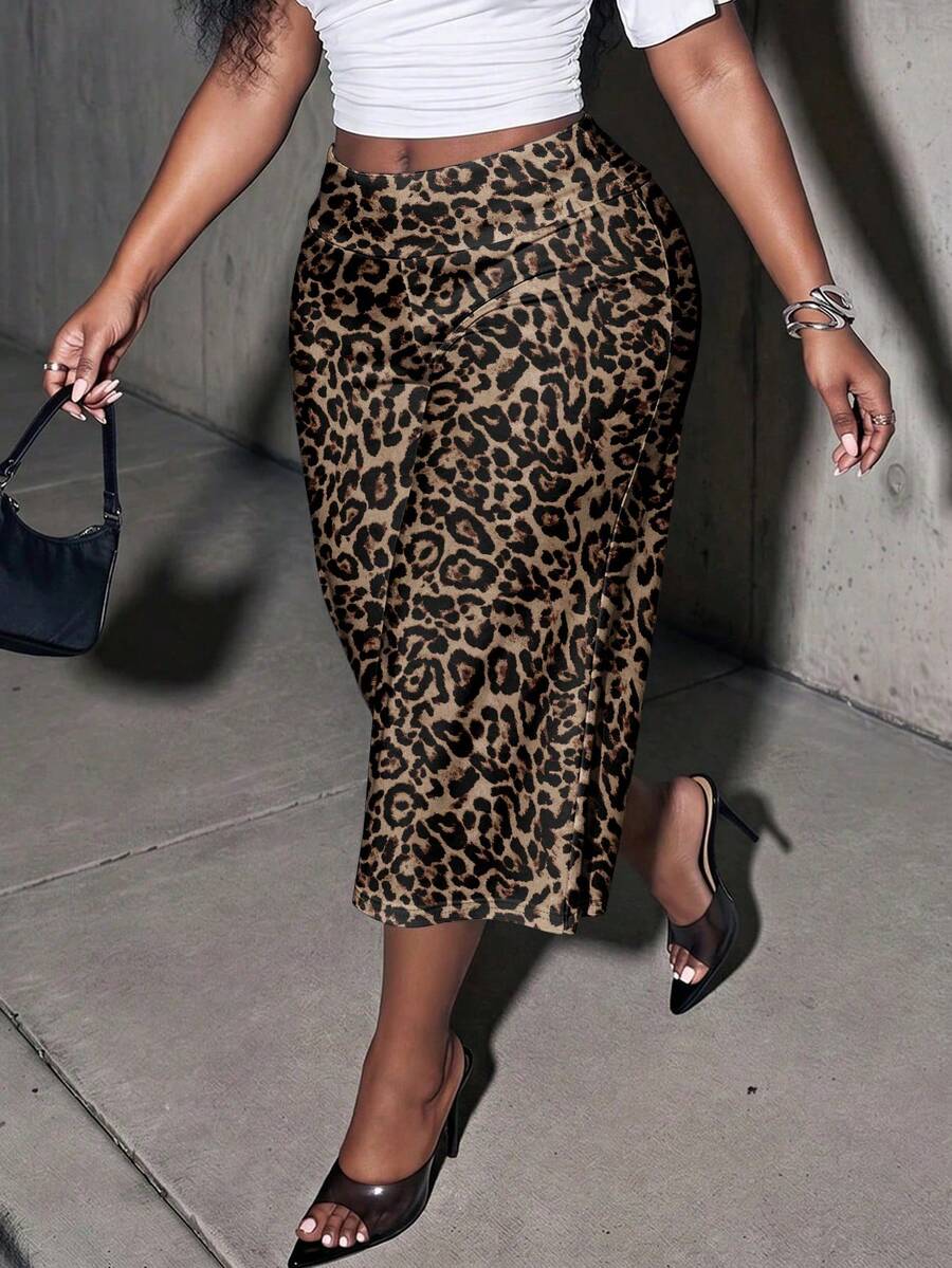 Slaydiva Plus Size Fashion Street Leopard Print Loose 7/8 Pants - Multicolor - View 1