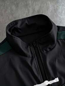 PAVTROS Men's Letter Pattern Colorblock Casual Versatile Daily Travel Long Sleeve Jacket - Black - View 3