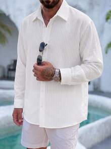 Manfinity Dauomo Men's Casual Textured Single-Breasted Long Sleeve Shirt - White - View 5