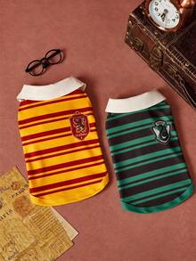 HARRY POTTER X PETSIN 1件魔法主題學院條紋背心附領帶，適合小型犬，舒適的貓狗上衣，適合室內裝扮遊戲或休閒戶外咖啡約會 - 彩色 - 查看 1