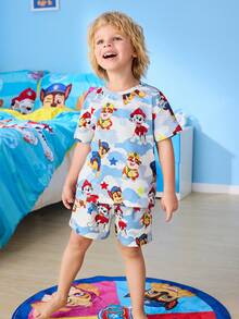 SHEIN | PAW Patrol Young Boys Minimalist Print Round Neck Short Sleeve T-Shirt And Shorts Set - Multicolor - View 4