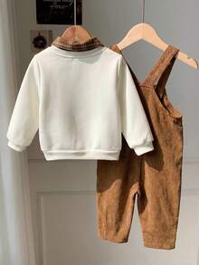Baby Boy Cartoon Bear Pattern Corduroy Romper - Brown - View 2