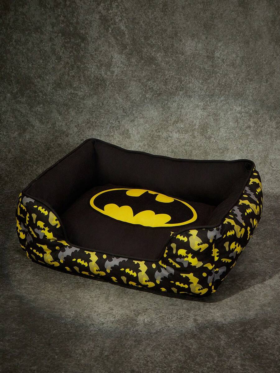 Batman X PETSIN 1個黃黑小蝙蝠滿版印花寵物床，對比色，溫柔透氣寵物床墊，適用於貓狗，適合客廳、臥室、籠子，生日或週年紀念的獨特禮物 - 彩色 - 查看 1