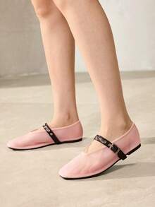 MOTF PREMIUM WOMEN'S LASER HOLLOW SQUARE TOE FLAT SLIP-ON SHOES - Pink black - View 6