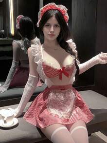 Dansine 2026春夏新款性感可愛女僕蕾絲內衣Cosplay女僕制服套裝，性感風格 - 彩色 - 查看 6