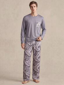 EverLounge Lässiges, bequemes, minimalistisches 2 Stücke Loungewear-Set mit Langarm für Herren, geeignet für Outdoor-Tragen - Hellgrau - Übersicht 1