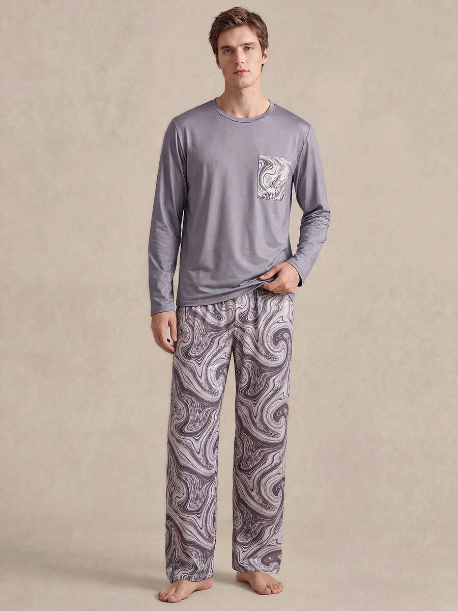 EverLounge Lässiges, bequemes, minimalistisches 2 Stücke Loungewear-Set mit Langarm für Herren, geeignet für Outdoor-Tragen - Hellgrau - Übersicht 1