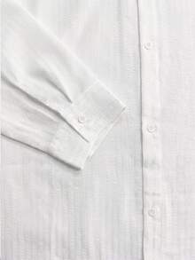Manfinity Dauomo Men's Casual Textured Single-Breasted Long Sleeve Shirt - White - View 7