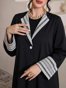 SHEIN Najma Women's Elegant Embroidered Patchwork Abaya - Black - View 2