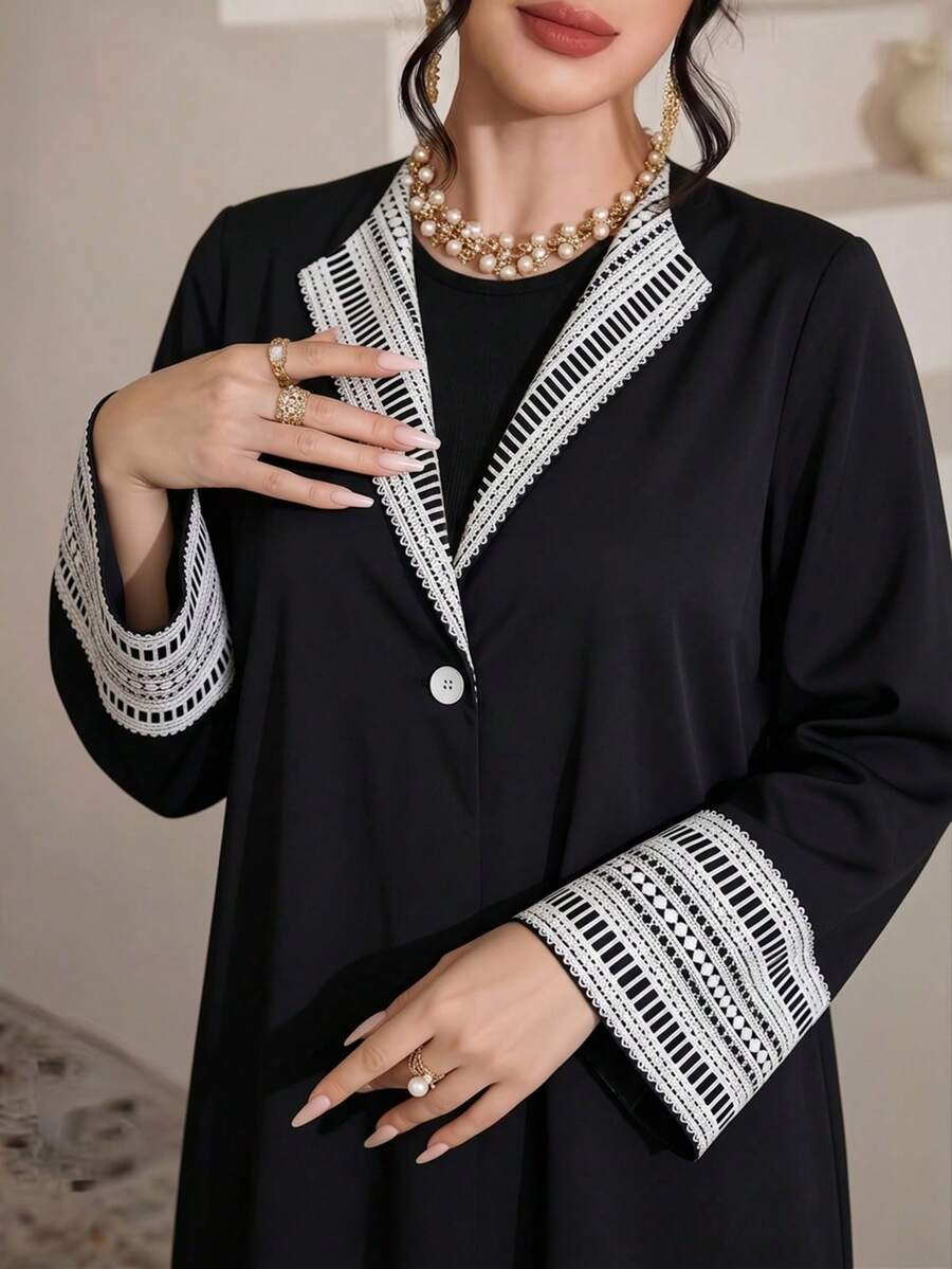 SHEIN Najma Women's Elegant Embroidered Patchwork Abaya