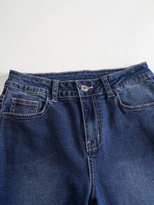 Mean Girls | SHEIN Celana Jeans Flare dengan Tali Silang untuk Wanita - Biru - View 3