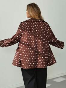 SHEIN CURVE+ 大尺碼時尚優雅波點印花鈕扣長袖西裝外套 - 棕色 - 查看 5