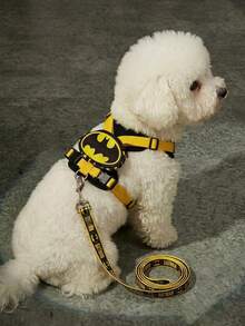 Batman X PETSIN Collaboration 1 Set Yellow Black Contrast Color Cartoon Print Pet Collar And Leash, Buckle Design, Breathable And Comfortable, Cool And Eye-Catching Color Matching. - Black - View 6