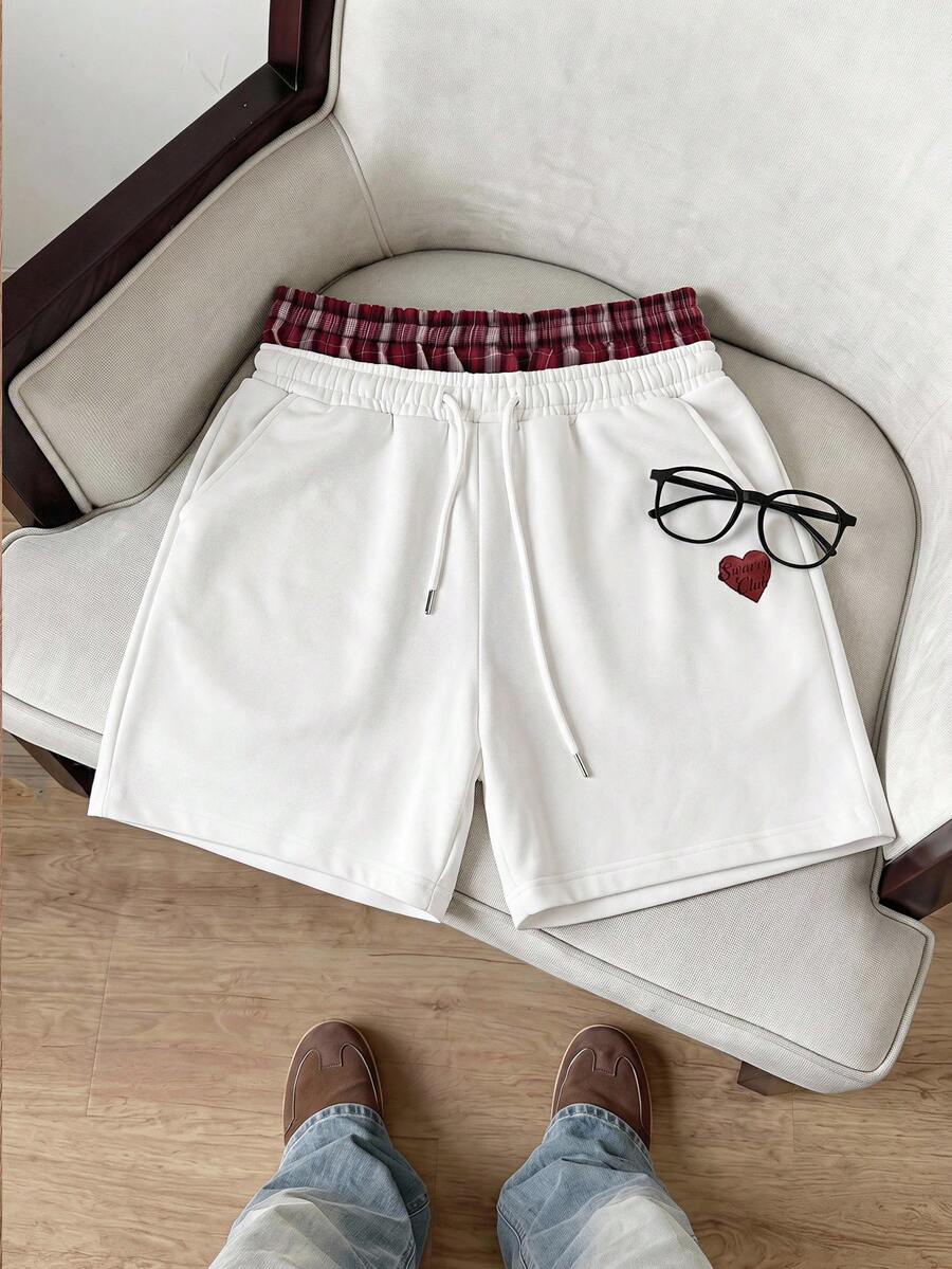 SWAVVY Quần short nam mùa hè dáng rộng casual size tiêu chuẩn màu xám, in cao su, phối patchwork, cạp đôi - trắng - Xem 1