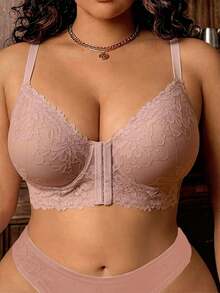 Divavoom 1pc Lace Front Closure Underwire Bra Plus Size - Apricot - View 1