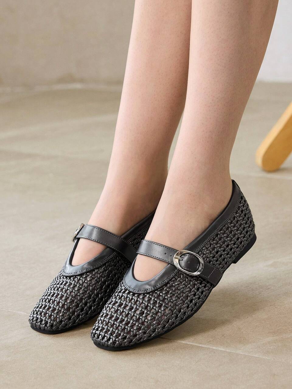 MOTF WOMEN'S NEW FRENCH FASHION HOLLOW WOVEN BALLET SQUARE TOE FLAT MARY JANE SHOES FOR DATE AND BEACH