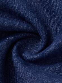 SHEIN Genkimix Kids Girls' Fashion Blue Denim Washed Overalls, Back-To-School Vintage Ruffle Bow Design, Exquisite Bow Decoration On Chest, Loose Straight Leg Fit, Soft And Comfortable Fabric - Dark Wash - View 7