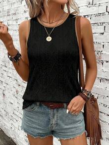SHEIN LUNE Women's Textured Fabric Patterned Tank Top In Black And Khaki - Multicolor - View 5