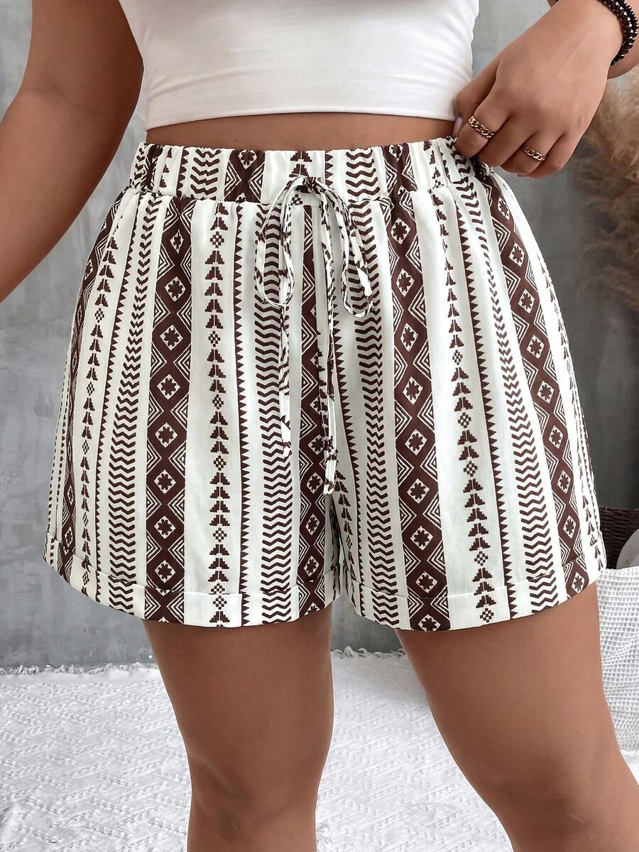 SHEIN VCAY Size Summer French Boho Old Money Style White Teacher Shorts Beach - Multicolor - View 1