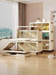 1PC Foldable Storage Cabinet Organizer No Installation Needed Multi Layer Shelf Portable Closet For Living Room Bedroom Clothes Toy Container Space Saving Collapsible.Dorm Room Essentials,Aesthetic Ins,For College Girls,Foldable Portable,Space Saving - Transparent Tea - View 5