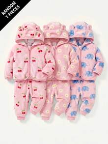 Cozy Pixies 女嬰連帽抓絨外套與護肚長褲2件套，中厚款 - 彩色 - 查看 1