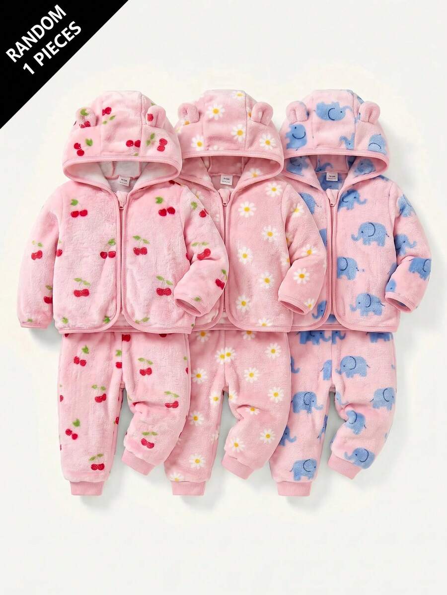 Cozy Pixies 女嬰連帽抓絨外套與護肚長褲2件套，中厚款 - 彩色 - 查看 1