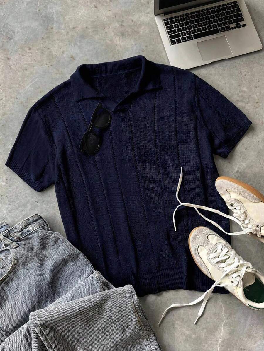 SHEIN 青少年男孩夏季休閒百搭純色短袖 Polo 衫