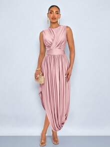 SOLERSUN Summer Women's High-End Waist-Cinching High-Waisted Design Apricot Bodycon Slim Long Dress - Pink - View 7