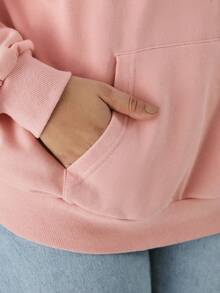 YARNWELL Sweatshirt Berkerudung Lengan Panjang dengan Kantong Serbaguna untuk Wanita Ukuran Plus, Cocok untuk Musim Gugur. - Berwarna merah muda - View 6