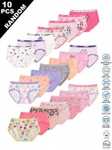 SHEIN Random 10pcs Girls Toddler Simple Fashion All-Over Print Cartoon Animal Heart Pony Strawberry Pattern Triangle Panties Girls Underwear - Multicolor - View 3