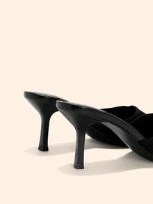 CUCCOO BASICS Women's Black Knitted Stiletto Heeled Mules Open Toe Sandals - Black Stripe - View 7