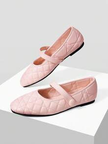 MOTF WOMEN'S QUILTED SQUARE TOE FLAT SHOES FOR CHRISTMAS DAILY WEAR CLASSIC OLD MONEY - Baby Pink - View 9