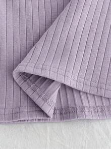 Tween Girls Ribbed Crew Neck Stretch Slim Fit All-Match Versatile Minimalist Long Sleeve T-Shirt, Comfortable - Purple - View 3