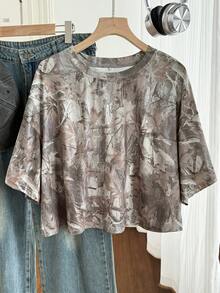 Comfortcana Summer Snow Wash Plus Size Short Sleeve T-Shirt Vacation Brown - Multicolor - View 11
