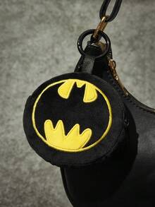 BATMAN X POKOJA LAND 1個聯名3D毛絨吊飾鑰匙圈，黑黃配色，圓形酷圖標設計，適用於包包、鑰匙、書包，適合所有年齡層，生日或週年紀念的酷禮物 - 黑色 - 查看 1