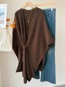 Franclia Autumn/Winter Elegant Versatile Slouchy Coffee Color Shawl Cape - Brown - View 6