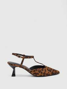 CUCCOO BIZCHIC European And American Style Leopard Print Pointed Cat Heel With Empty Women's Heels - leopard print - View 2