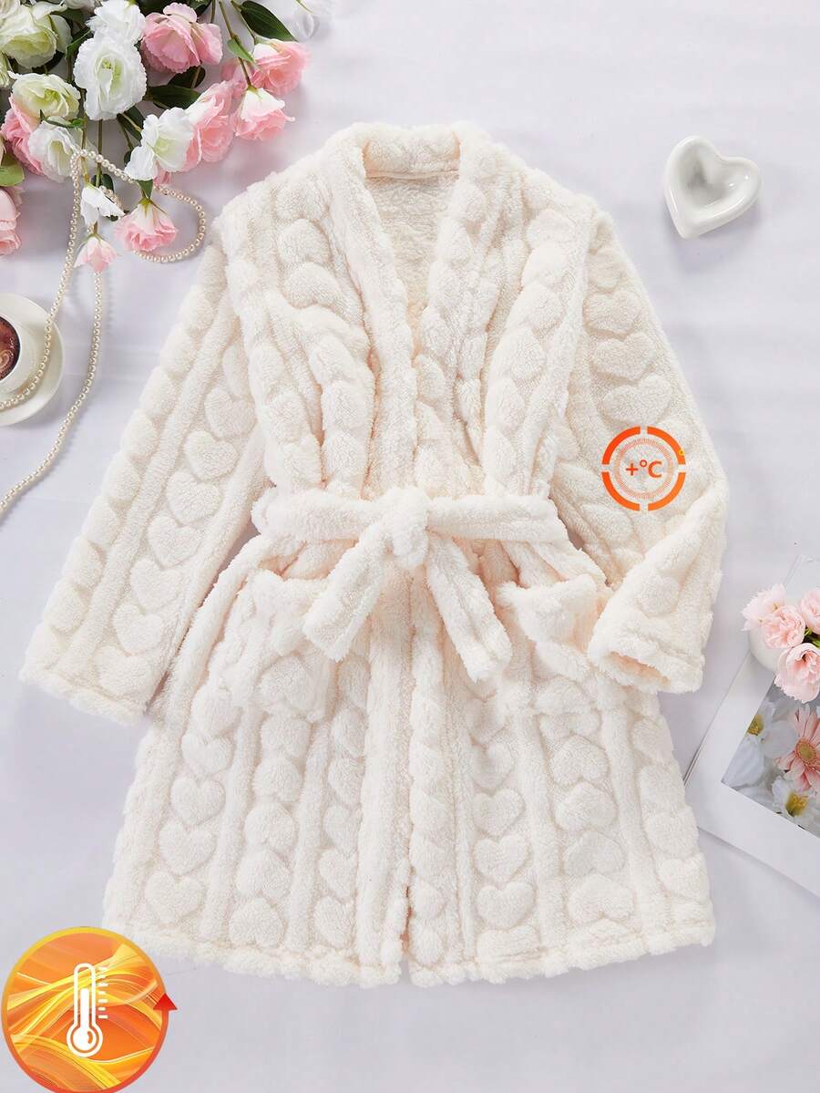 Tween Girl Winter Warm Robe Loungewear - Apricot - View 1