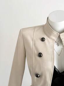 Elamini Women's American Style Double-Breasted Elegant Versatile Long Sleeve Jacket Night Out Beige Autumn - Apricot - View 3