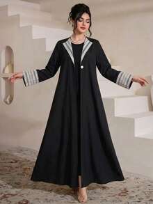 SHEIN Najma Women's Elegant Embroidered Patchwork Abaya - Black - View 6