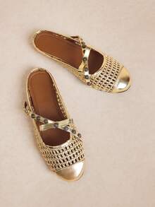 Rosivie Ladies Metal Decoration Fashion Daily Travel Casual Slippers - Golden.. - View 6