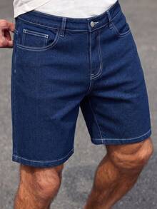 Manfinity Homme Men's Street Style Casual Blue Stretch Plus Size Denim Shorts - Dark Wash - View 5
