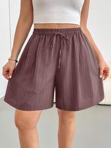 Shapeblank Plus Size Summer Casual Solid Color Shorts - Brown - View 5