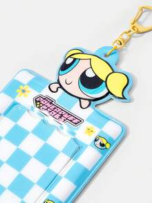 THE POWERPUFF GIRLS X SHEIN 1個藍黃卡通卡套鏈條鑰匙圈，可愛照片包掛飾 - 藍黃卡套 - 查看 3