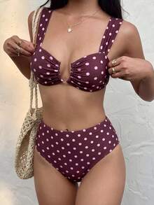 Swim Mod Springbreak 女款夏季新款隨機印花多色V領雙肩帶甜美花卉圖案度假比基尼套裝 - 彩色 - 查看 1