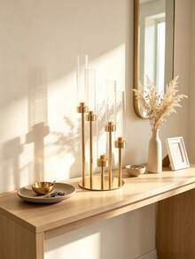 1PC Elegant Gold 5-Arm Candle Holder With Acrylic Cover Weddings Tabletop Stand, Perfect For Christmas, And Home Party Decor - gold - View 3